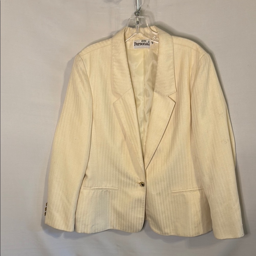 Vintage Personal Cream Blazer Lightweight Linen Suit Jacket 14 1980s
